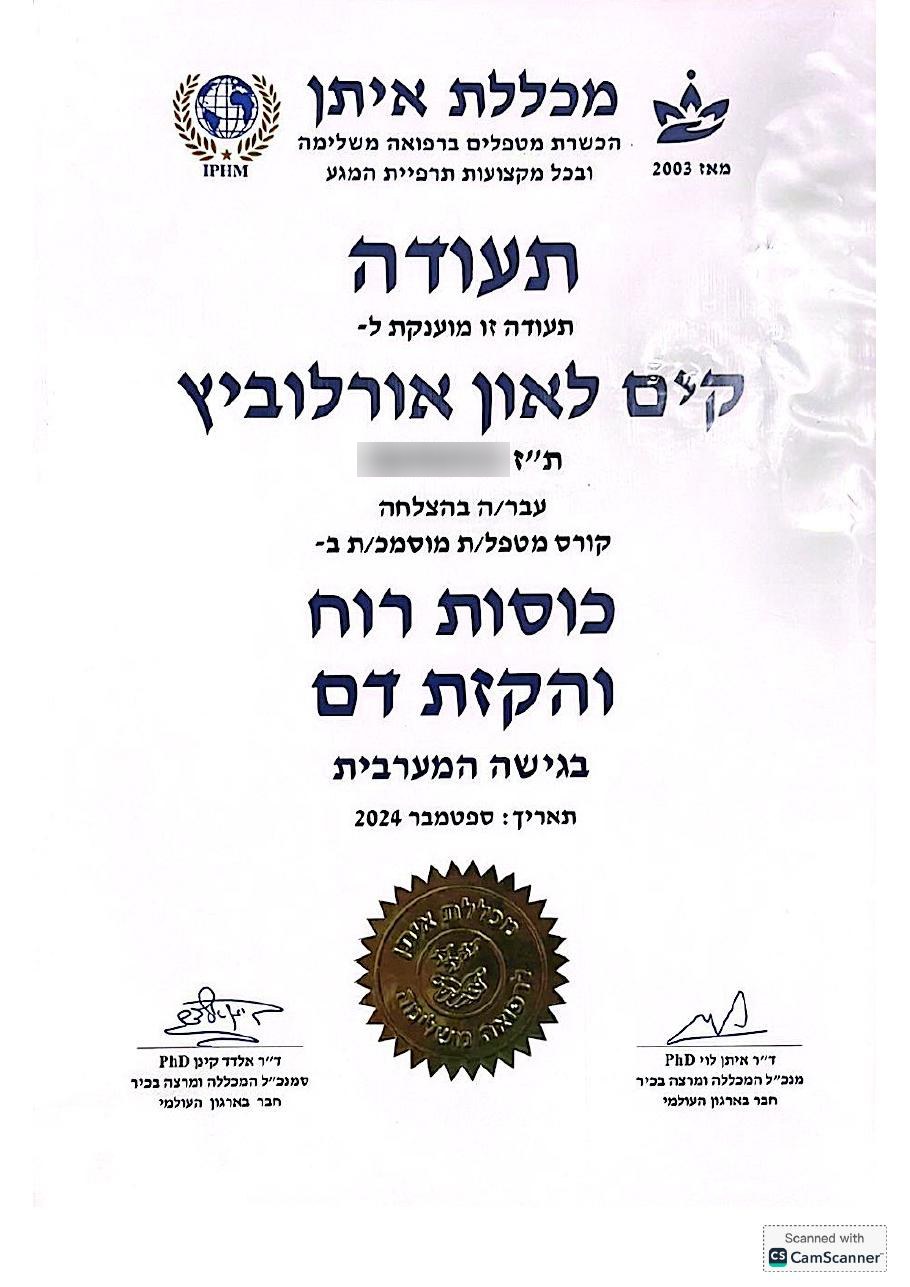 תעודת כוסות רוח של קים אורלוביץ